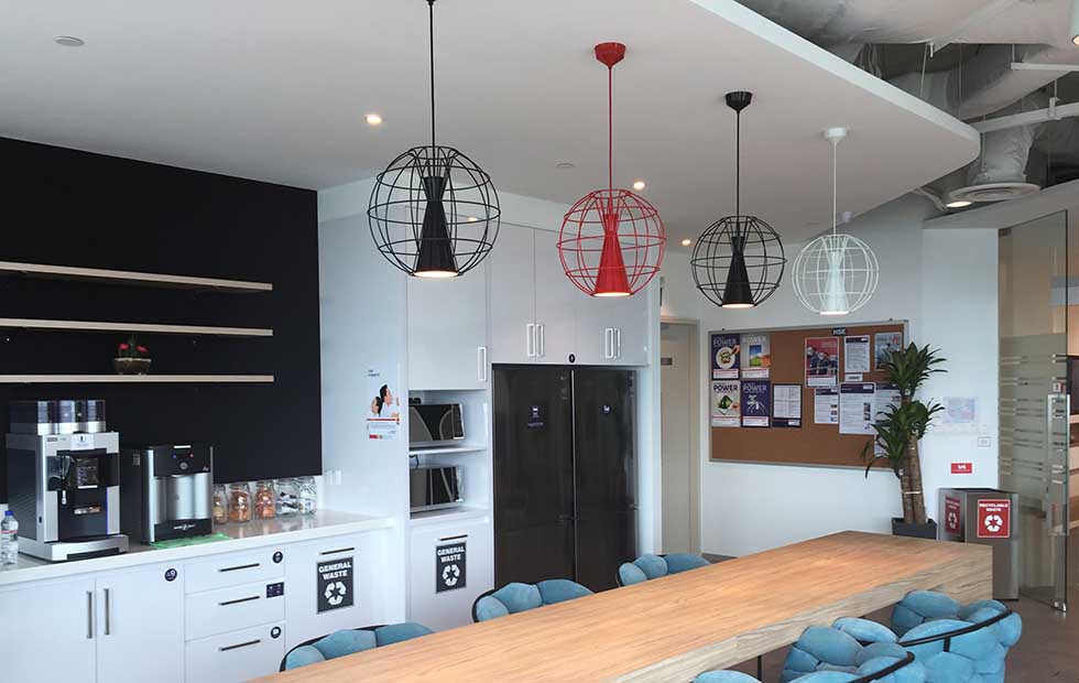 Modern LED wireframe suspension light for bedroom by Innermost in Red, White and Black