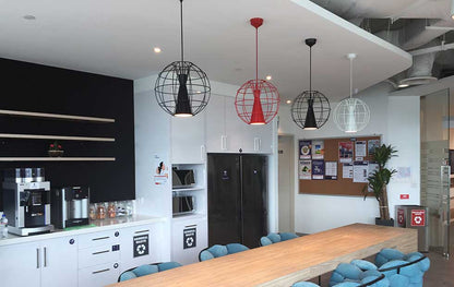 Modern LED wireframe suspension light for bedroom by Innermost in Red, White and Black