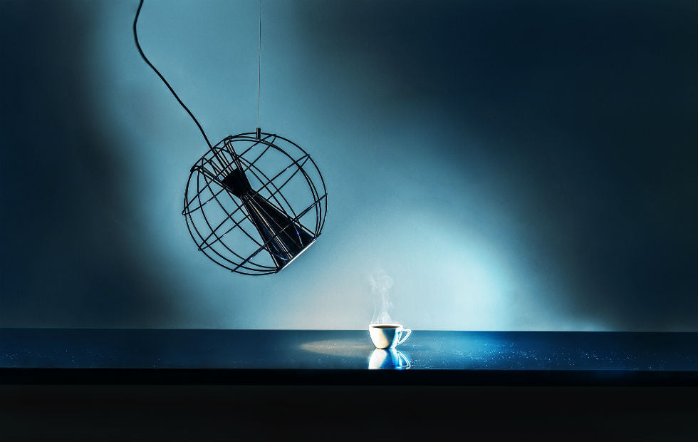 Black directional LED pendant lamp with minimalist wireframe design