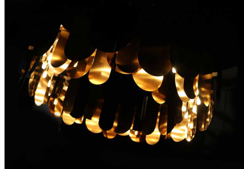 Luxury multi-disc brass chandelier with polished and matte finishes