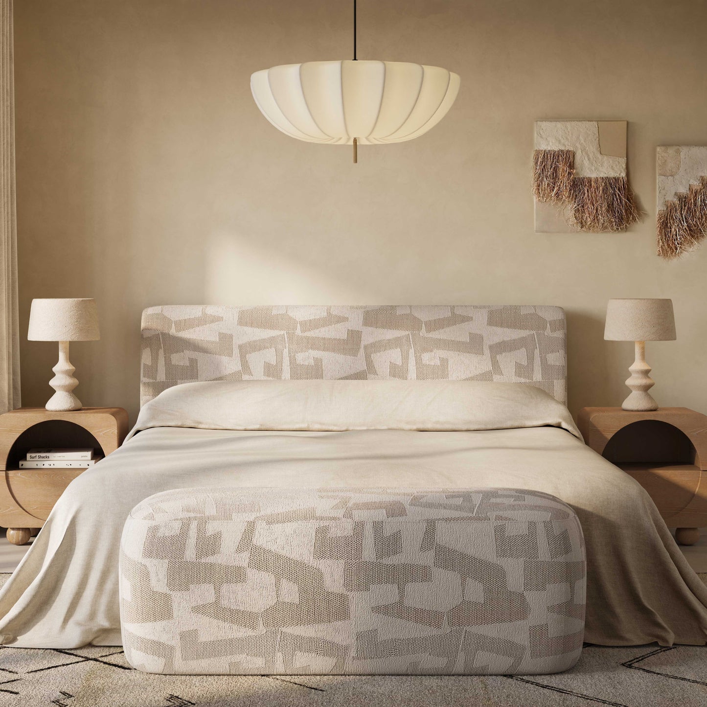 Graceland 54" Cream Performance Jacquard Bench Cream by Tov Furniture