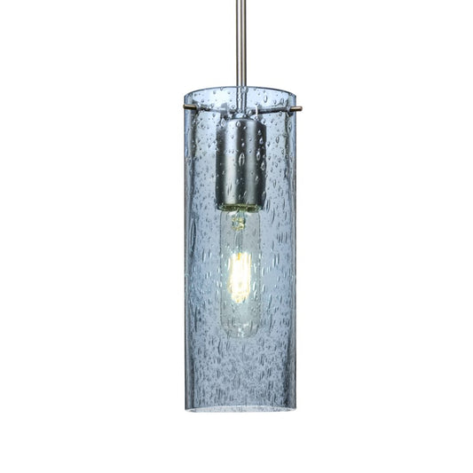 Modern blue glass cylinder pendant light for kitchen island and dining room lighting