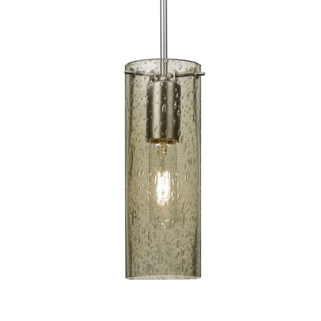 Besa Juni 10 pendant light with handcrafted latte bubble glass cylinder and modern metal finish