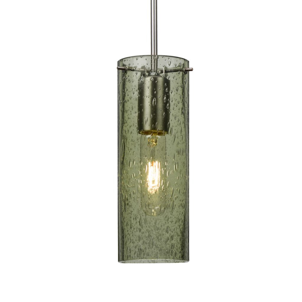 Besa Juni 10 pendant light with handcrafted moss bubble glass cylinder and satin nickel finish