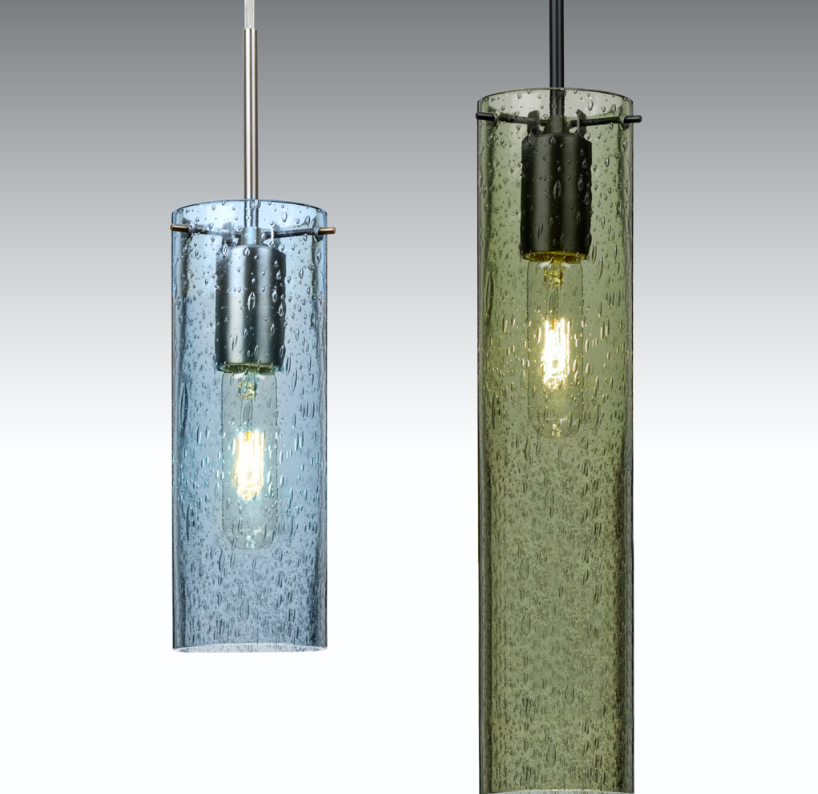 Contemporary glass cylinder mini pendant light with handcrafted European glass