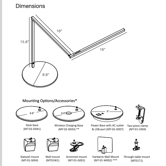 Modern Koncept Z-Bar Pro Gen 4 desk lamp in silver with desk base line drawing