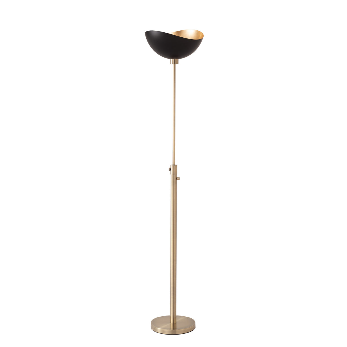 Luna Bella Torchiere Lamp by Nova of California, Matte Black/Gold shade, Weathered Brass base – view 7