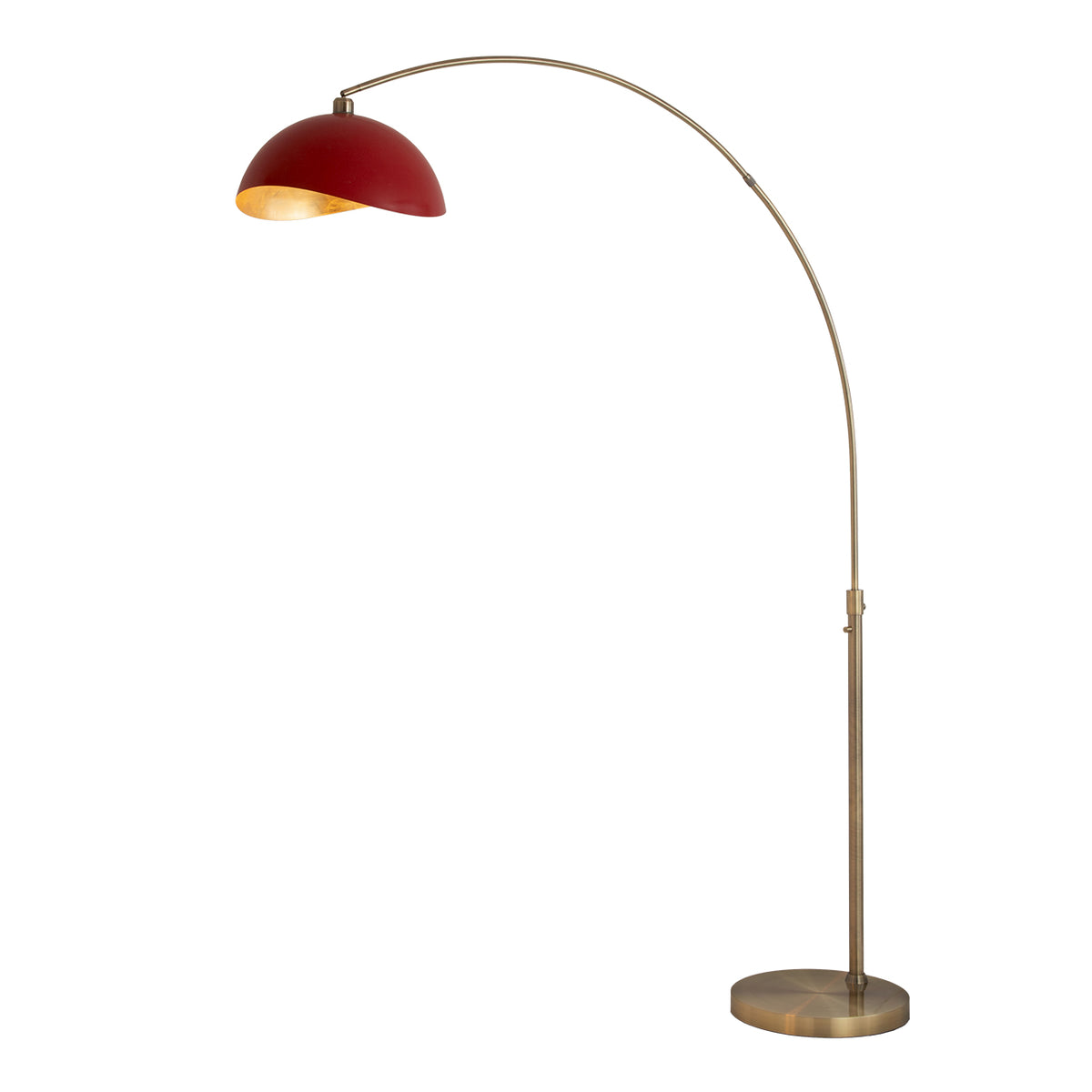 Luna Bella 92" Arc Lamp by Nova of California, Matte Red/Gold shade, Weathered Brass body, Weathered Brass base – view 22