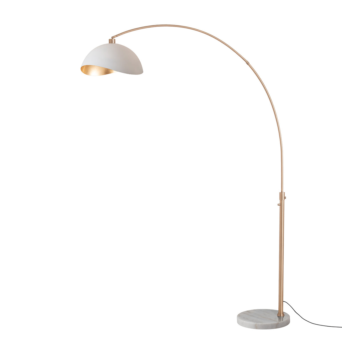 Luna Bella 92" Arc Lamp by Nova of California, Matte White/Gold shade, Weathered Brass body, White base – view 18