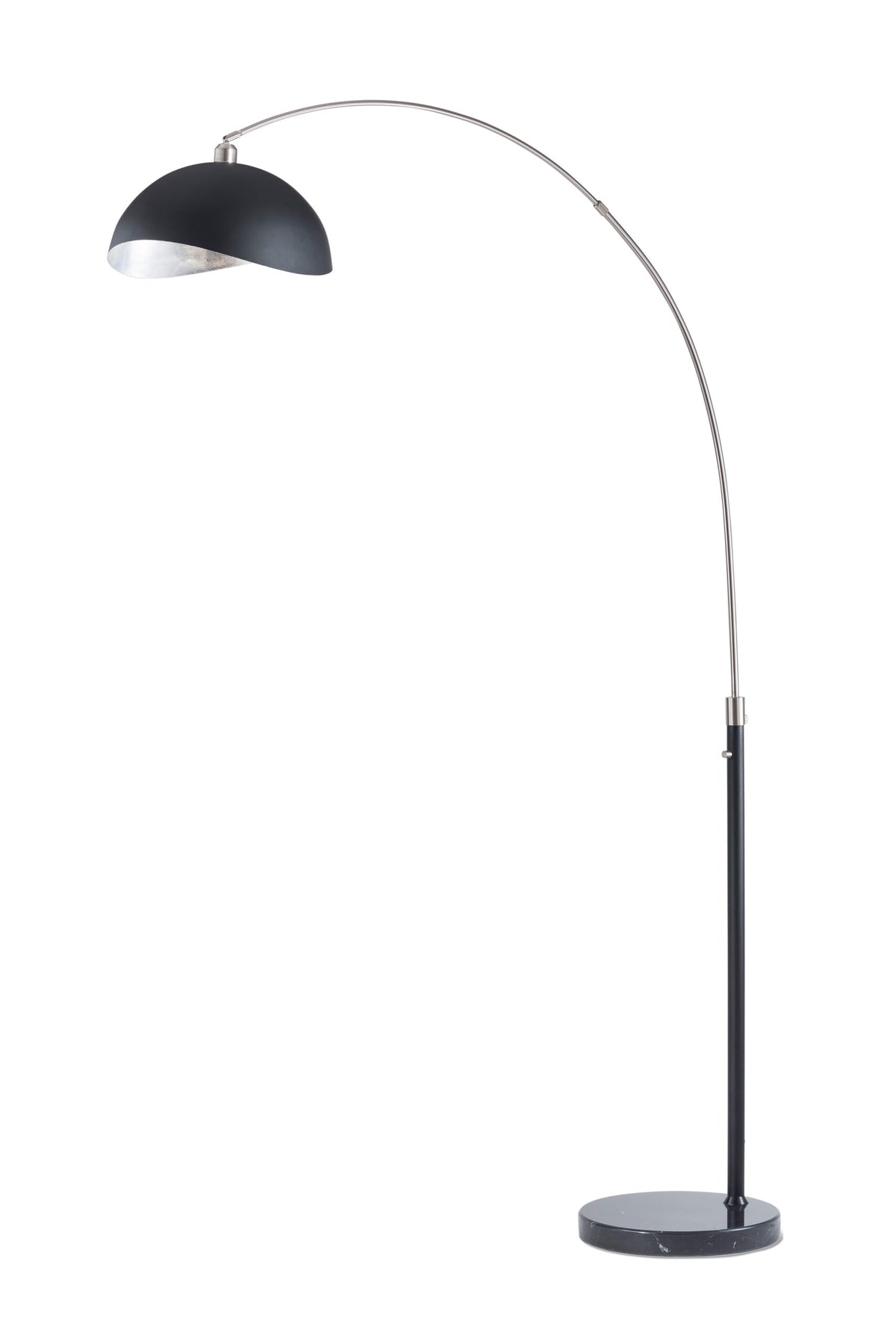 Luna Bella 92" Arc Lamp by Nova of California, Matte Black/Silver shade, Antique Nickel body, Black base – view 19