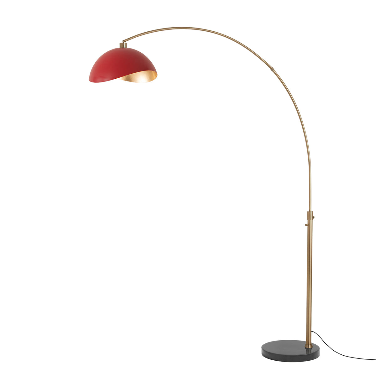 Luna Bella 92" Arc Lamp by Nova of California, Matte Red/Gold shade, Weathered Brass body, Black base – view 13