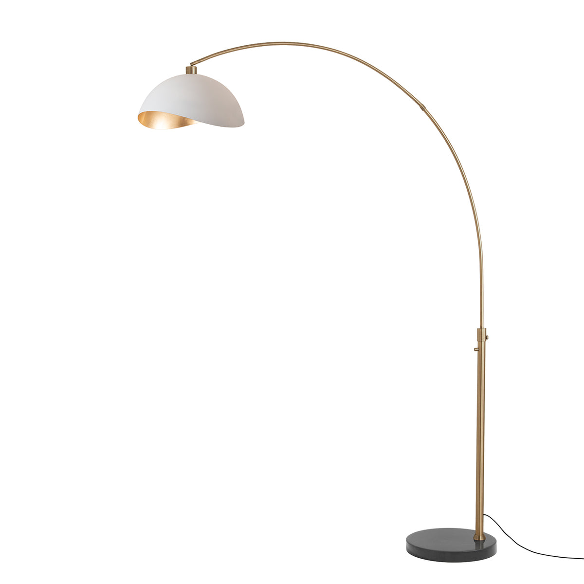 Luna Bella 92" Arc Lamp by Nova of California, Matte White/Gold shade, Weathered Brass body, Black base – view 17
