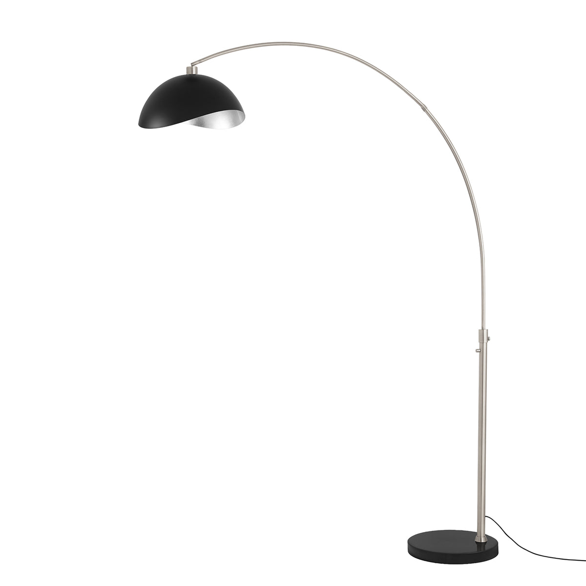 Luna Bella 92" Arc Lamp by Nova of California, Matte Black/Silver shade, Satin Nickel body, Black Nickel base – view 7