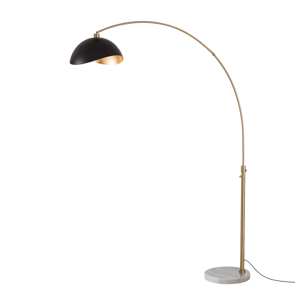Luna Bella 92" Arc Lamp by Nova of California, Matte Black/Gold shade, Weathered Brass body, White base – view 8