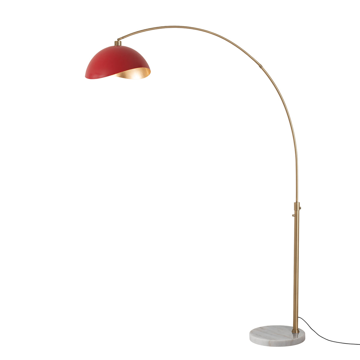 Luna Bella 92" Arc Lamp by Nova of California, Matte Red/Gold shade, Weathered Brass body, White base – view 14