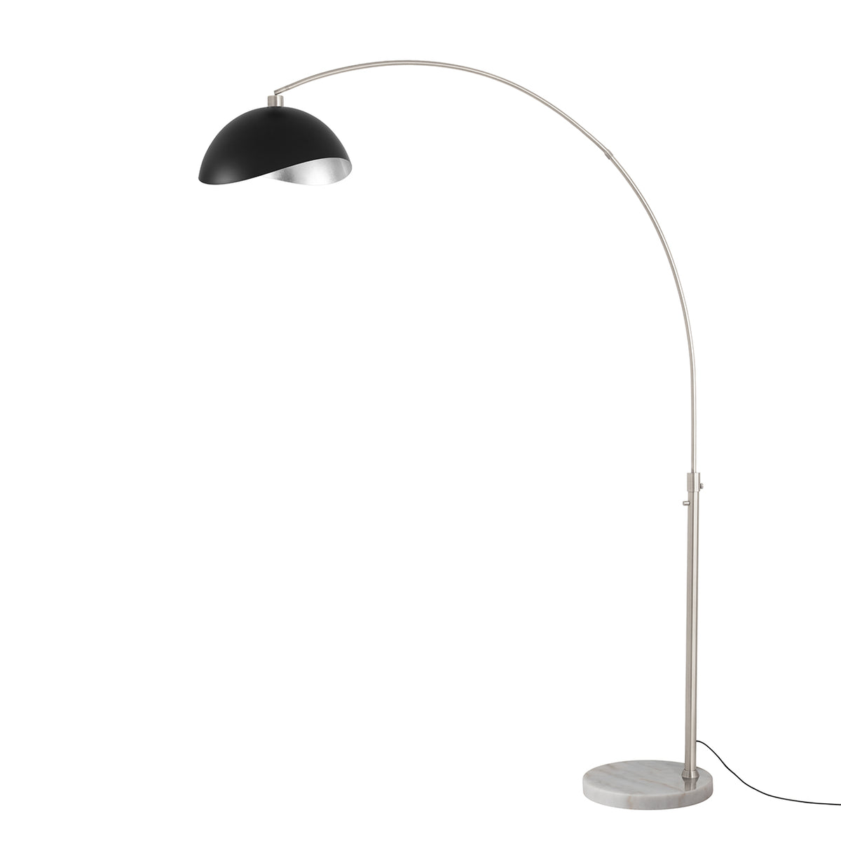 Luna Bella 92" Arc Lamp by Nova of California, Matte Black/Silver shade, Satin Nickel body, White base – view 2