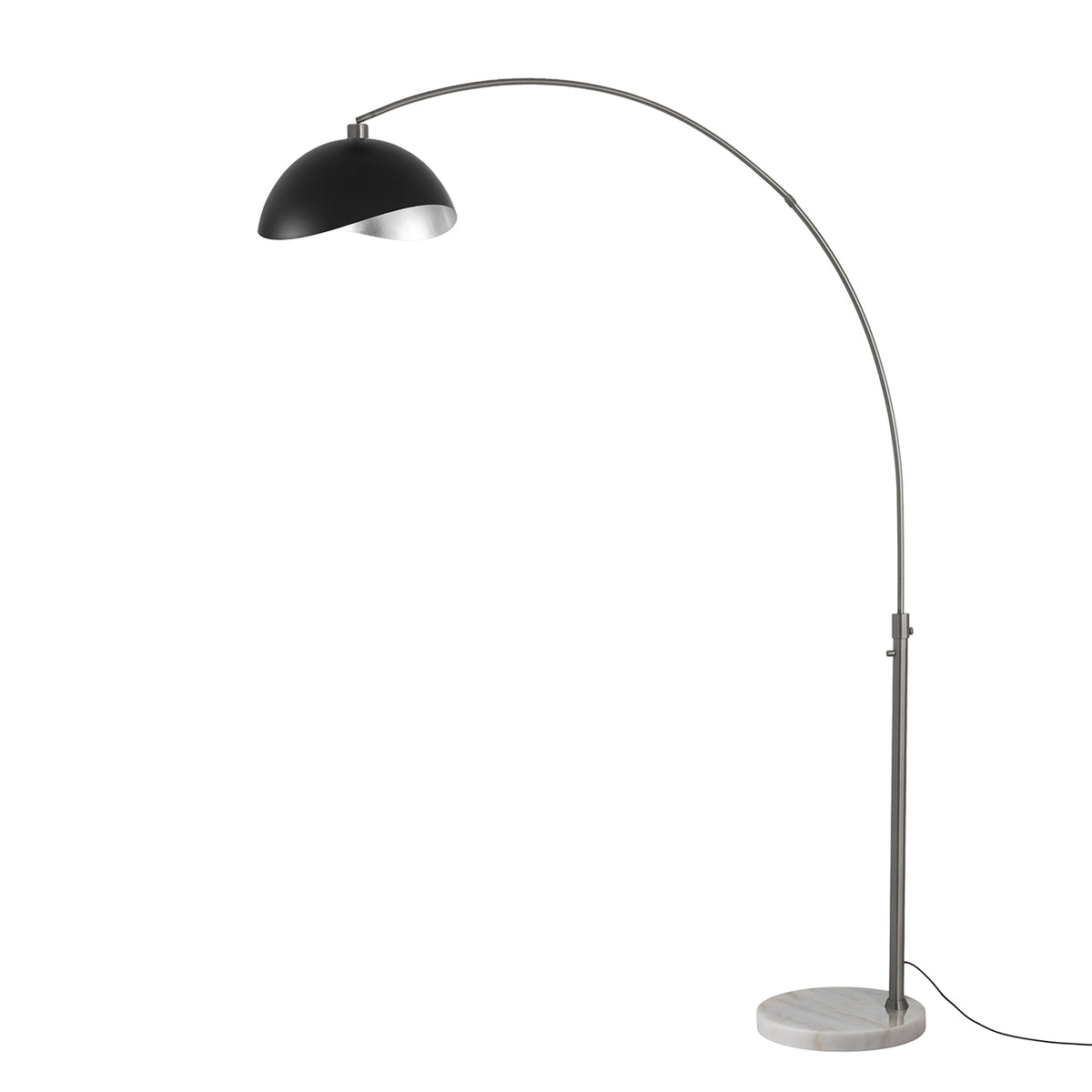 Luna Bella 92" Arc Lamp by Nova of California, Matte Black/Silver shade, Black Nickel body, White base – view 23