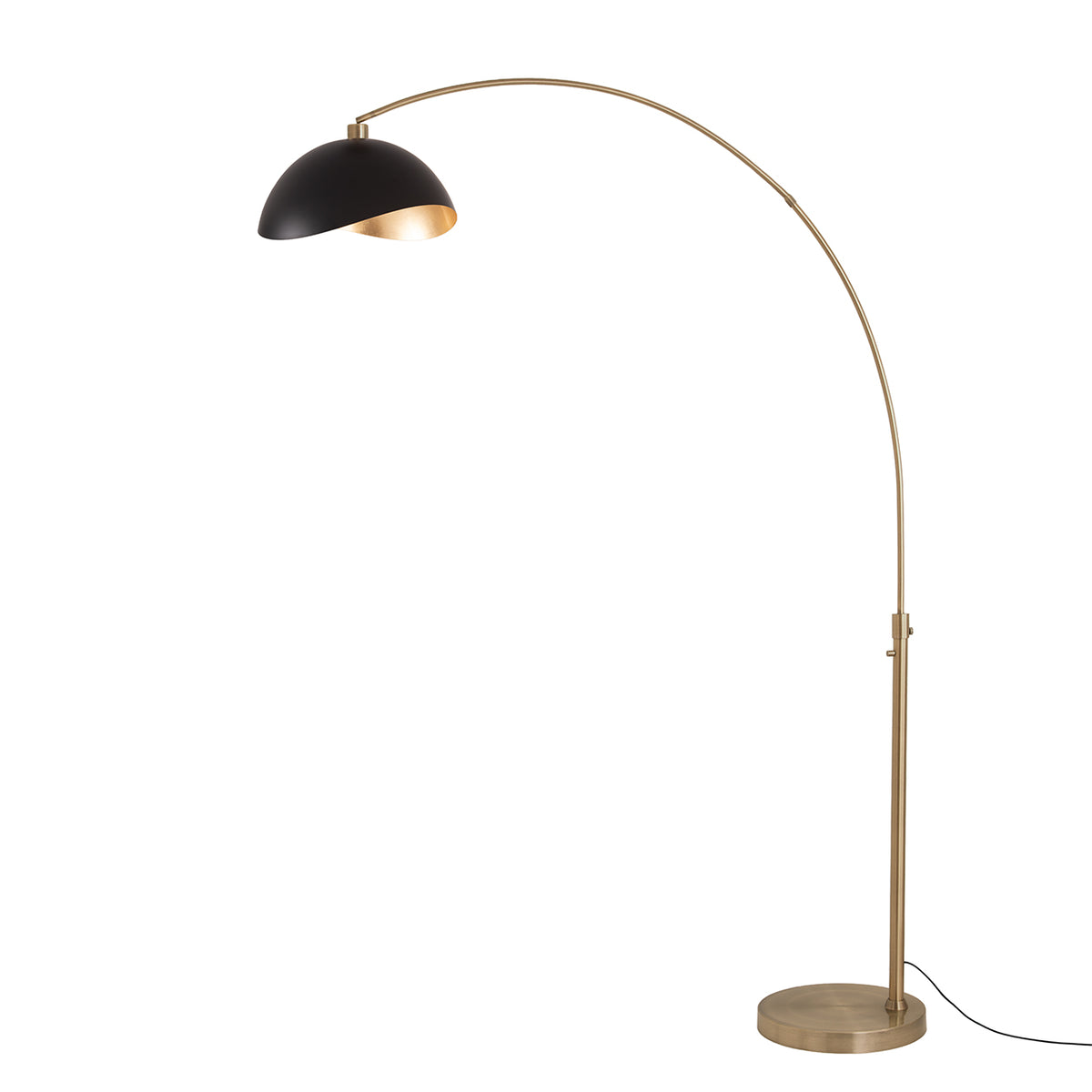Luna Bella 92" Arc Lamp by Nova of California, Matte Black/Gold shade, Weathered Brass body, Weathered Brass base – view 9
