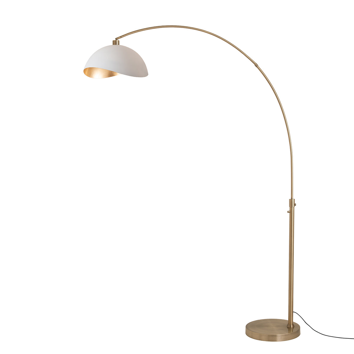 Luna Bella 92" Arc Lamp by Nova of California, Matte White/Gold shade, Weathered Brass body, Weathered Brass base – view 10