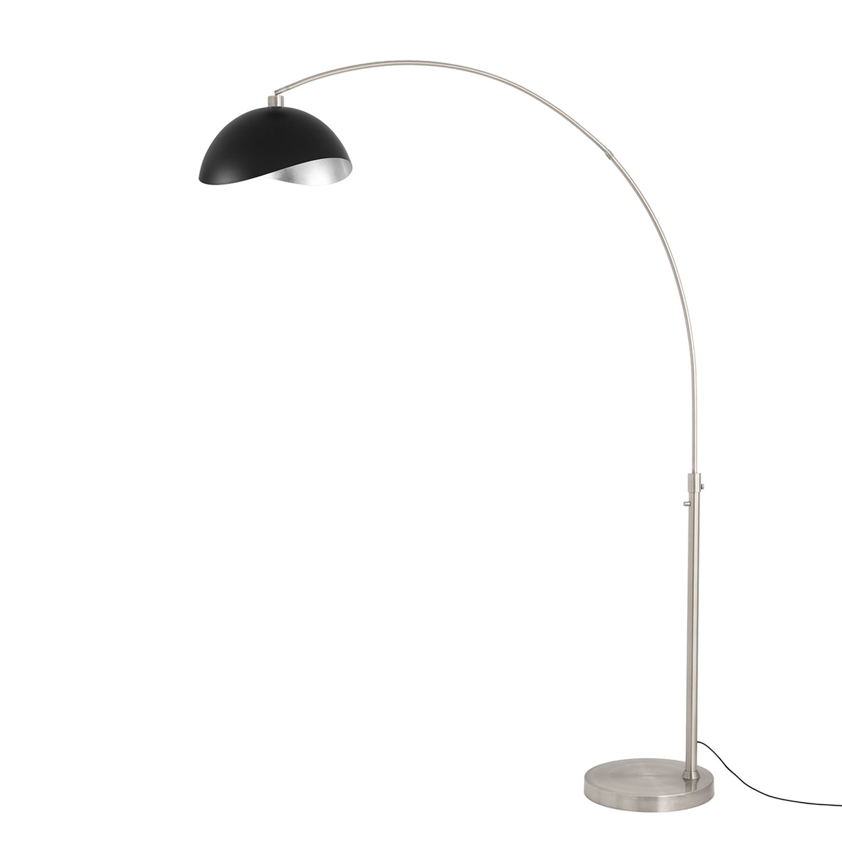 Luna Bella 92" Arc Lamp by Nova of California, Matte Black/Silver shade, Satin Nickel body, Satin Nickel base – view 12