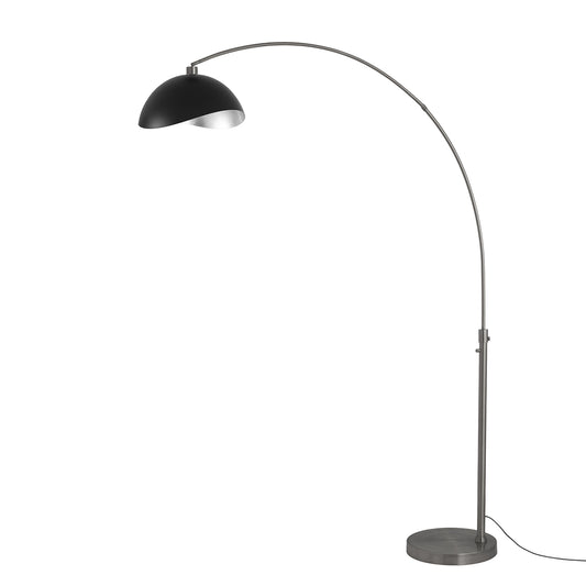 Luna Bella 92" Arc Lamp by Nova of California, Matte Black/Silver shade, Black Nickel body, Black Nickel base – view 1
