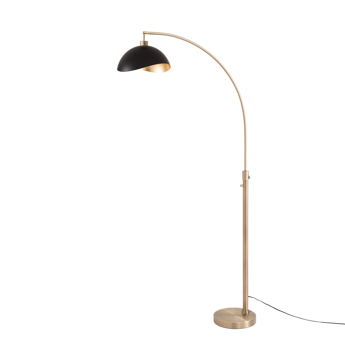 Luna Bella 75"H Chairside Arc Lamp by Nova of California, Matte Black/Gold shade, Weathered Brass body – view 9
