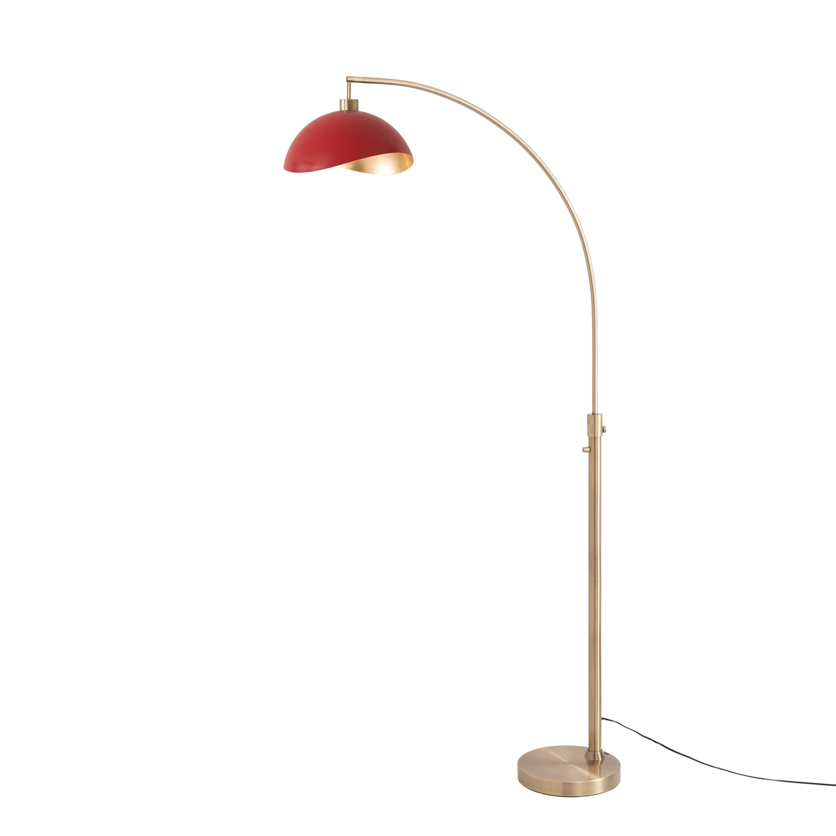 Luna Bella 75"H Chairside Arc Lamp by Nova of California, Red/Gold shade, Weathered Brass body – view 10