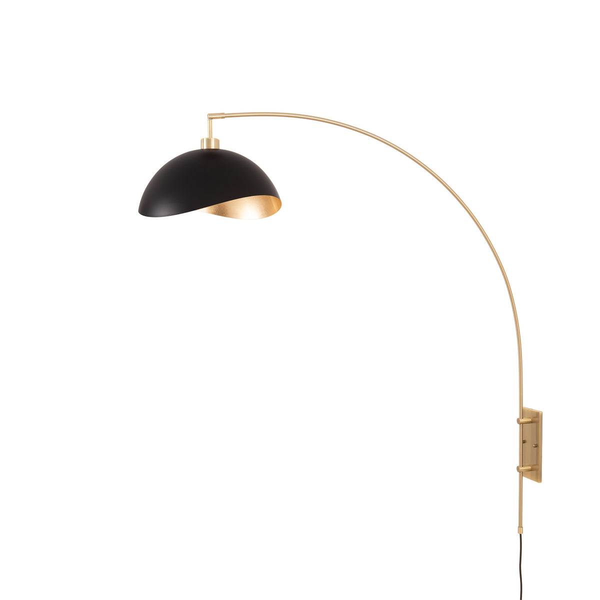 Luna Bella Wall-Mounted Arc Lamp by Nova of California, Matte Black/Gold shade, Weathered Brass body – view 2