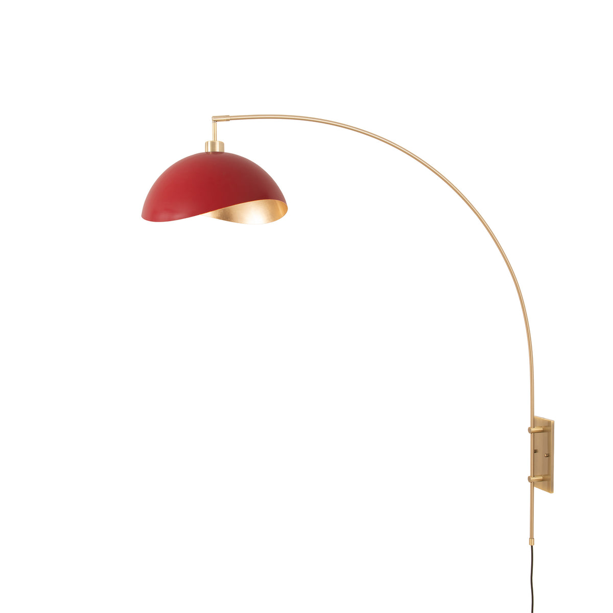 Luna Bella Wall-Mounted Arc Lamp by Nova of California, Red/Gold shade, Weathered Brass body – view 8