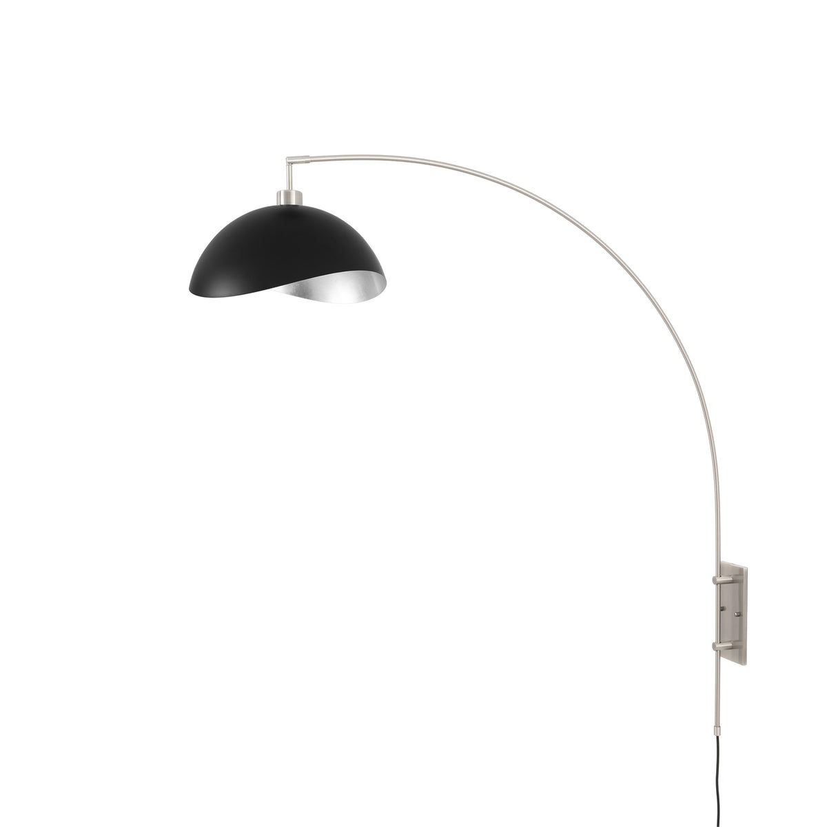 Luna Bella Wall-Mounted Arc Lamp by Nova of California, Matte Black/Silver shade, Satin Nickel body – view 7