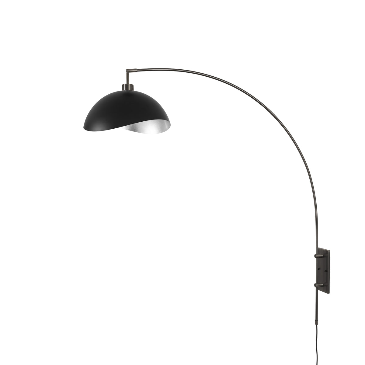 Luna Bella Wall-Mounted Arc Lamp by Nova of California, Matte Black/Silver shade, Black Nickel body – view 1