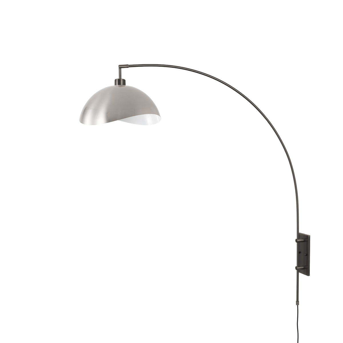 Luna Bella Wall-Mounted Arc Lamp by Nova of California, Satin Nickel/White shade, Black Nickel body – view 9