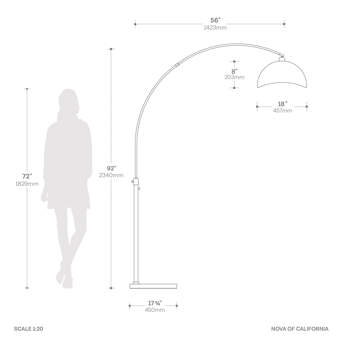 Luna Bella 92" Arc Lamp by Nova of California – view 6