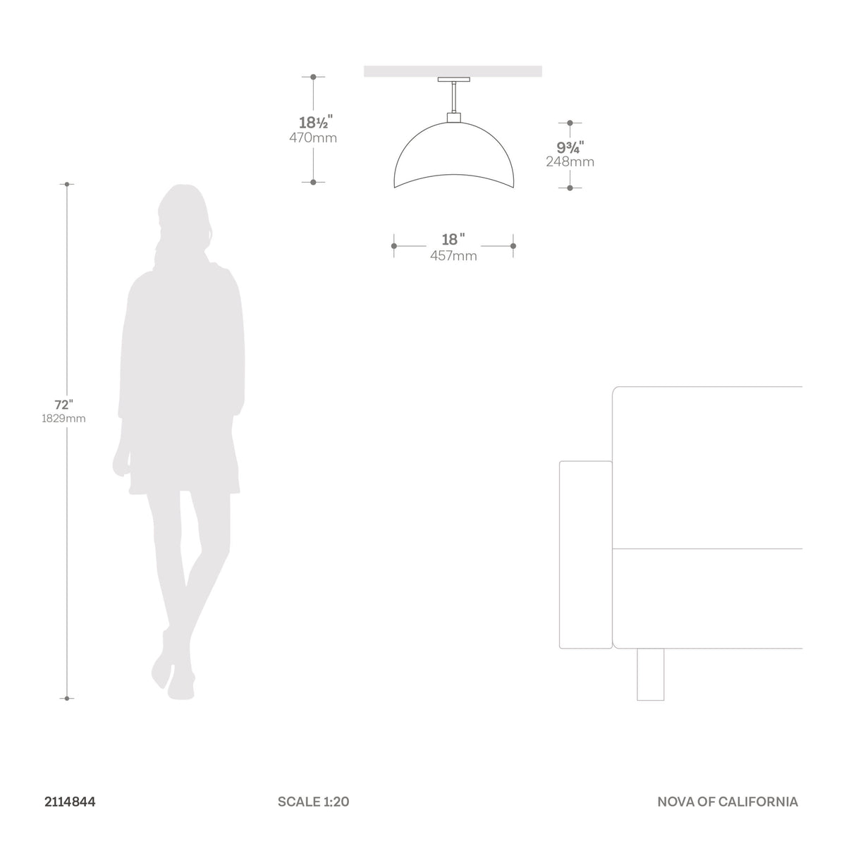 Luna Bella Semi-Flush Mount, Satin Nickel by Nova of California – view 3