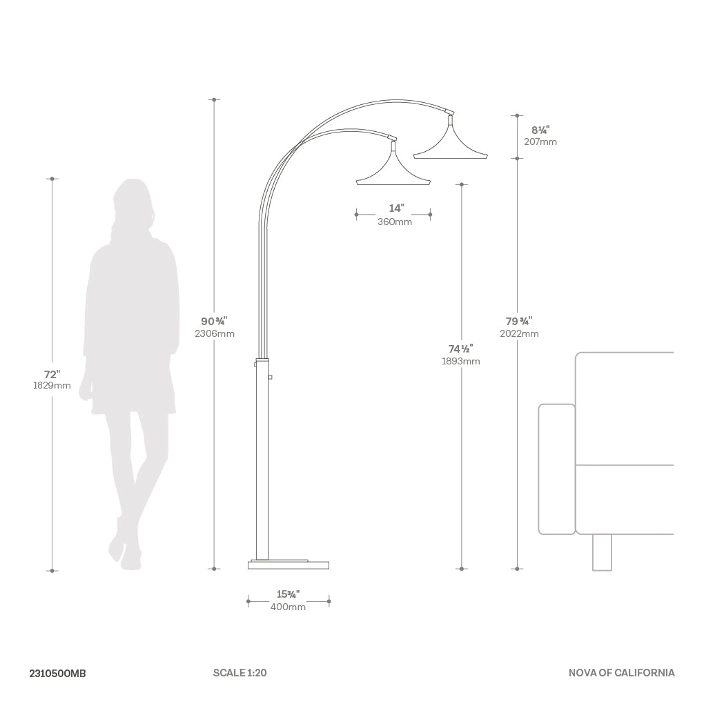 Lodi 3-Light Arc Floor Lamp by Nova of California – view 7