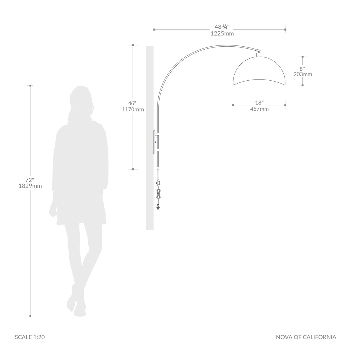 Luna Bella Wall-Mounted Arc Lamp by Nova of California – view 6