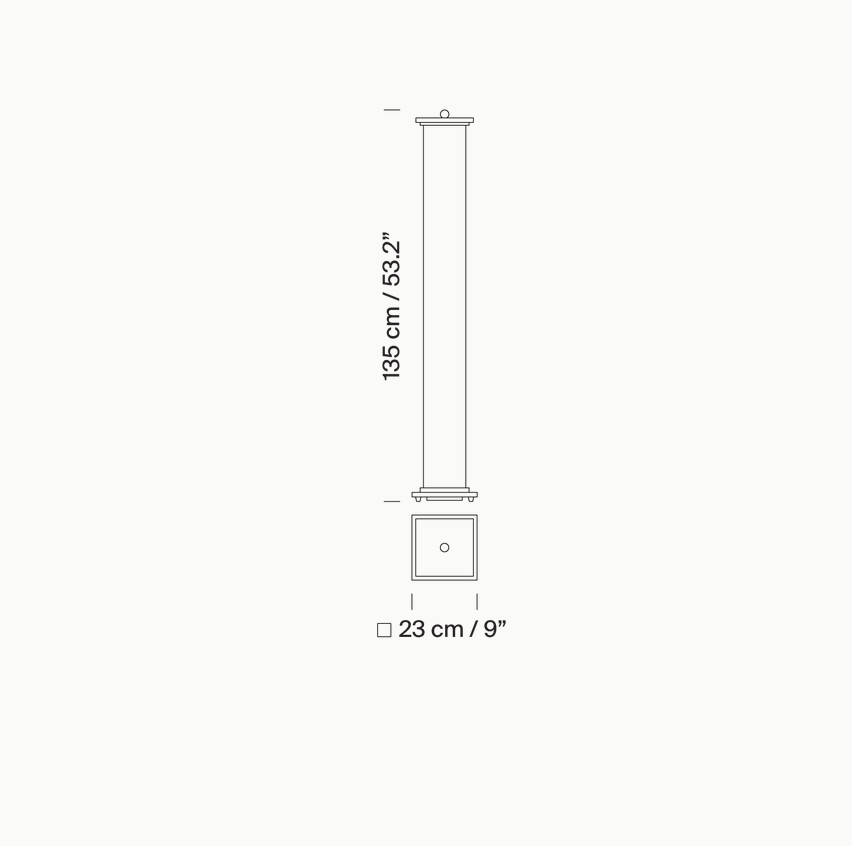 Technical line drawing of Santa & Cole La Bella Durmiente Menor designer floor lamp for modern interiors