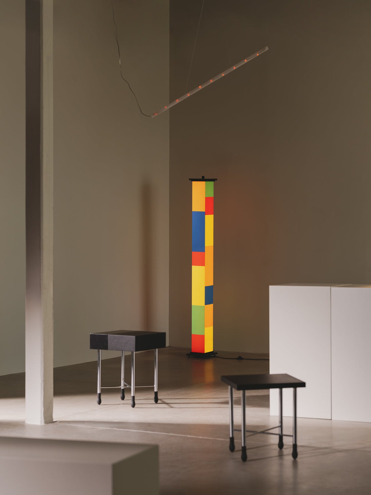 Indoor LED floor lamp with colorful architectural design