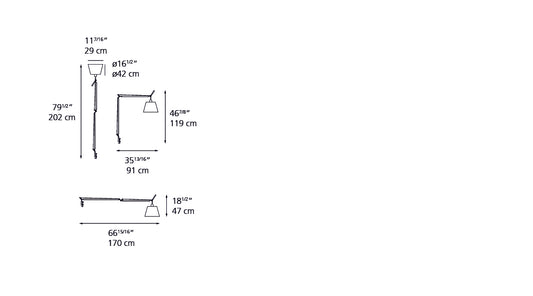 Artemide Tolomeo Mega Body On Cord Black No Shade 0778038A