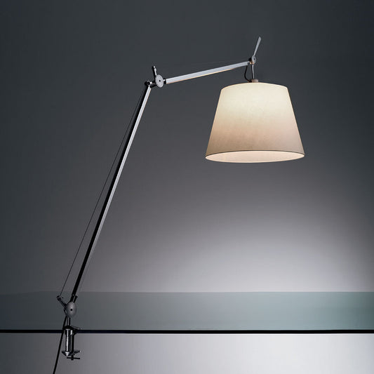 Artemide Tolomeo Mega Aluminum with 12" Diffuser Parchment and Table Clamp TLM0000