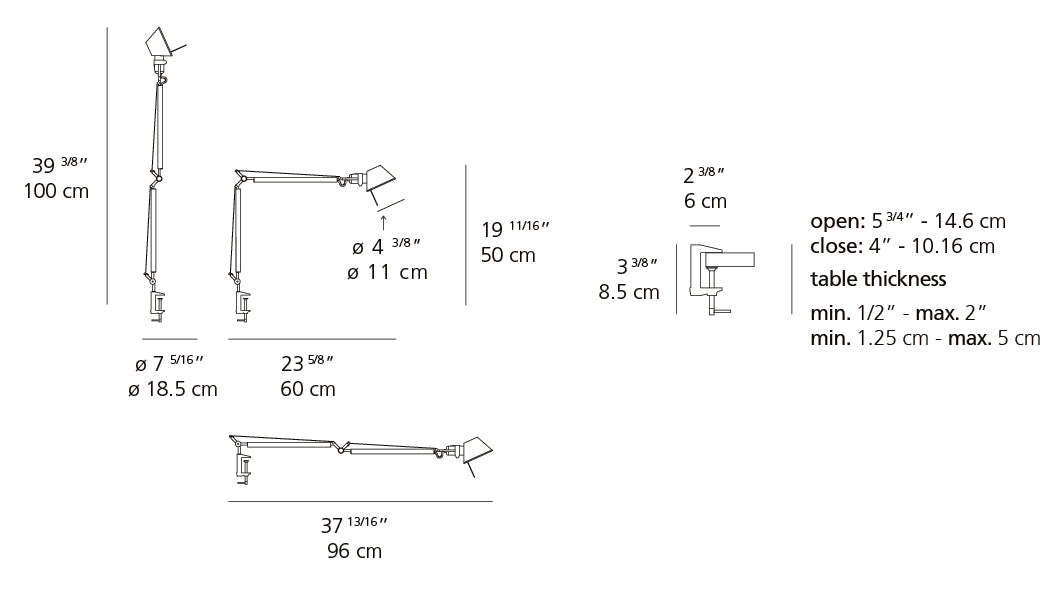 Artemide Tolomeo Midi LED Anthracite with Clamp Aluminum TOL0085