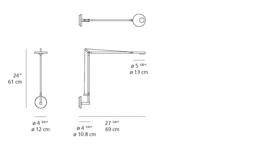 Artemide Demetra Pro LED 3000K Matte Grey with Wall Support DEM2103