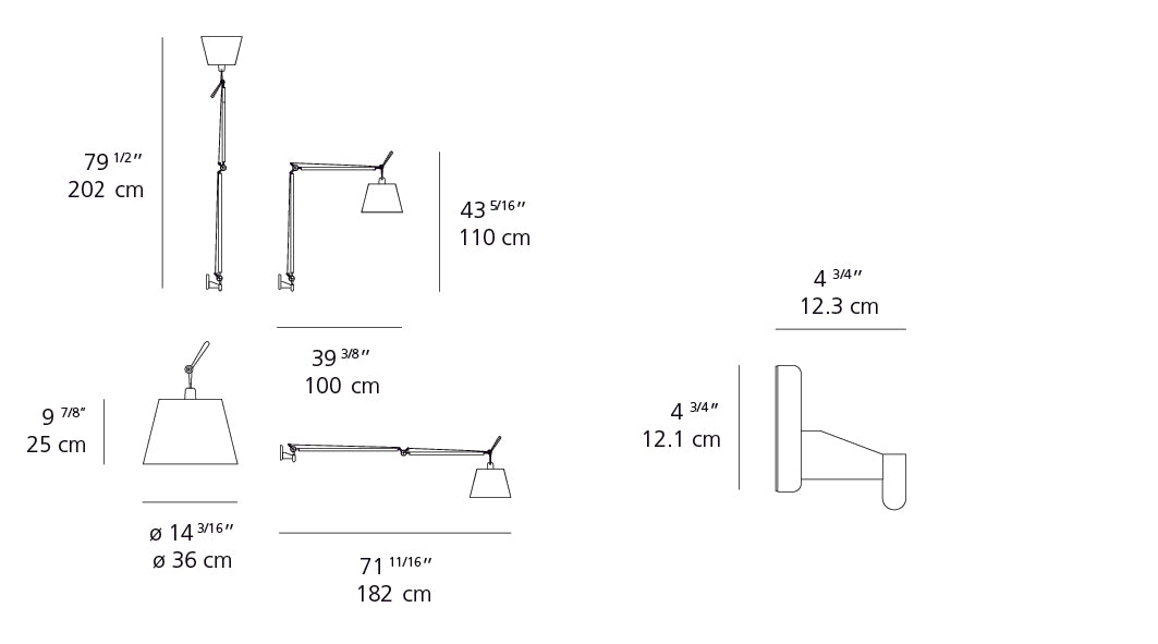 Artemide Tolomeo Mega Wall with 14" Diffuser Fiber Aluminum TLM1103