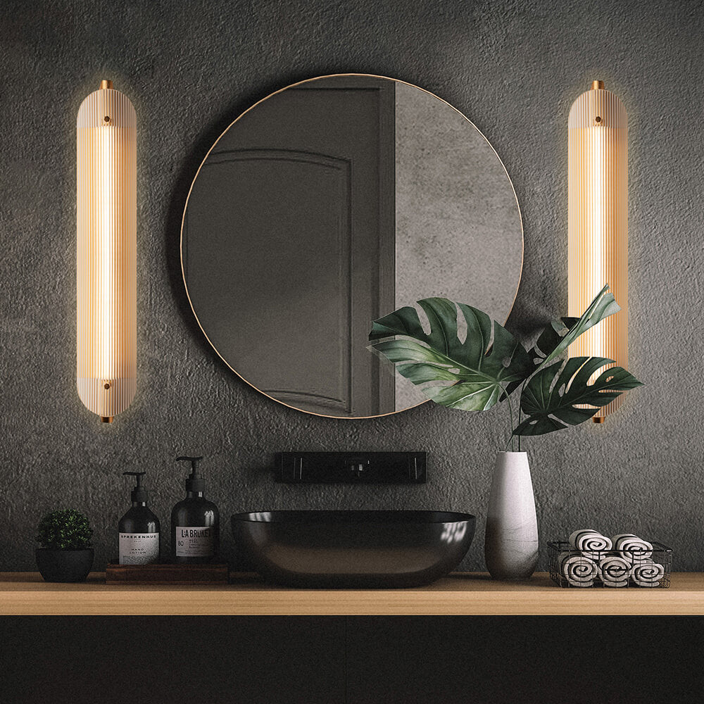 Linea fluted glass LED wall sconce by Viso in a lifestyle setting, view 1