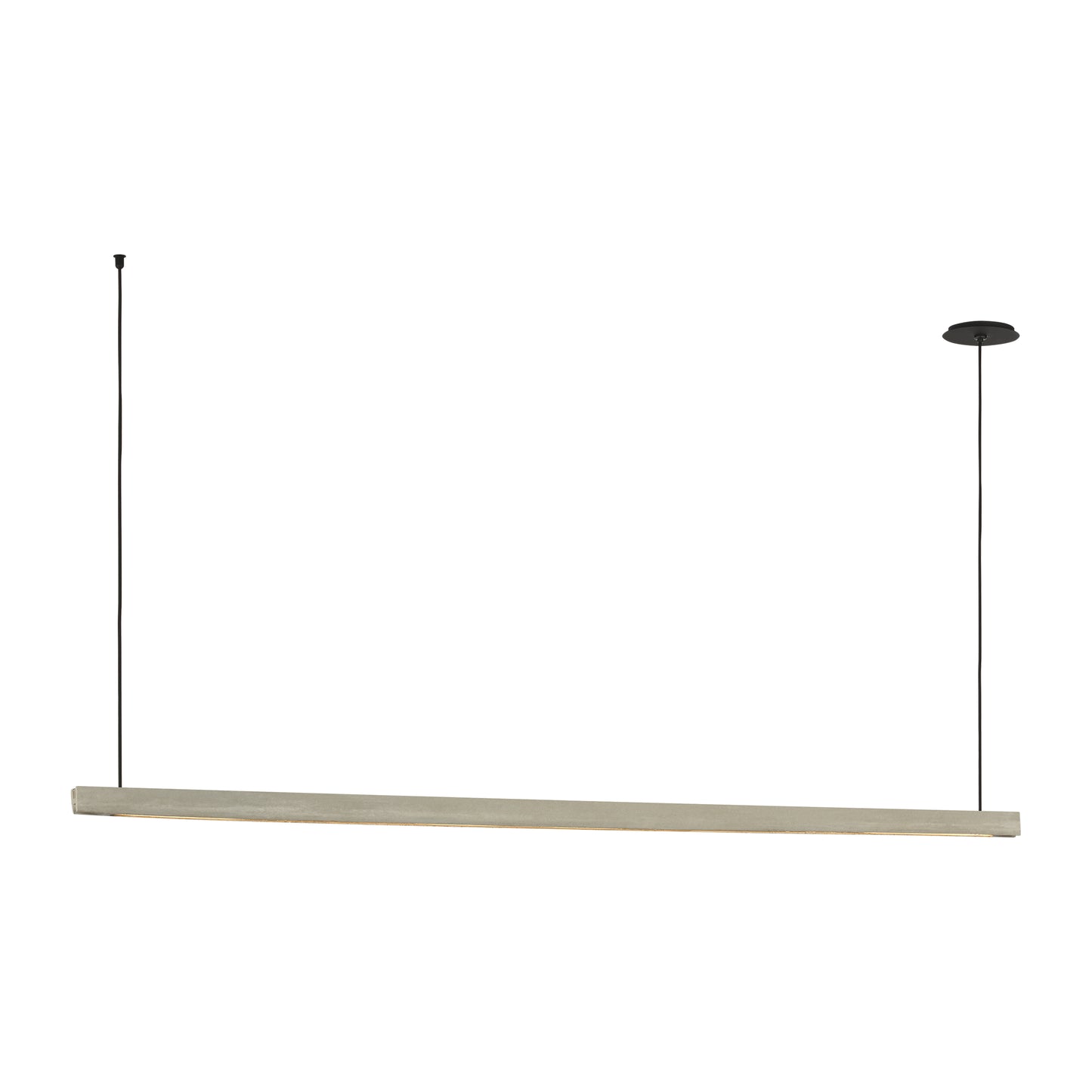 architectural linear chandelier with slim profile and concrete shade