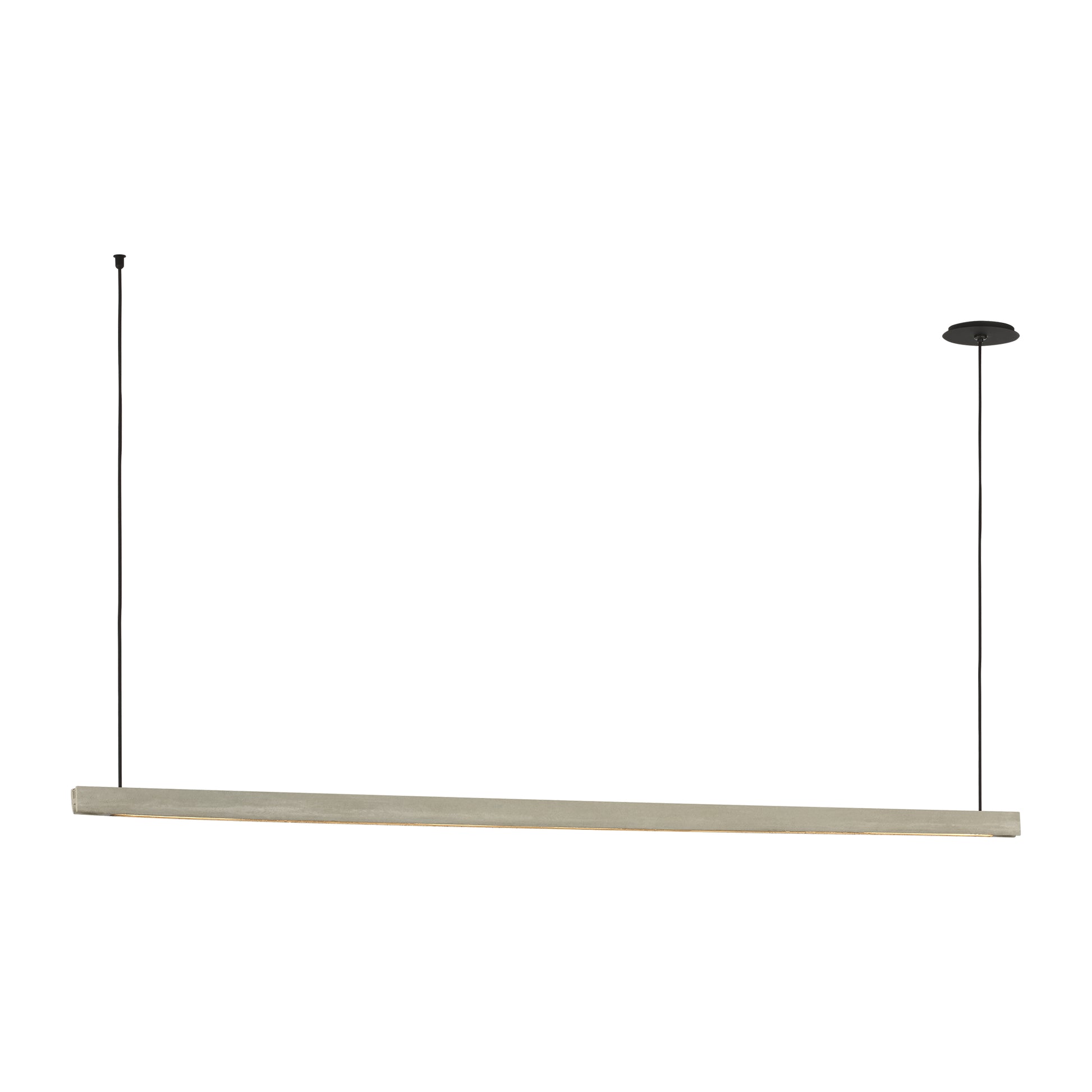 architectural linear chandelier with slim profile and concrete shade