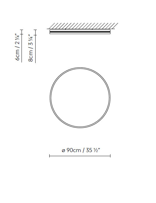 B.lux Lite Hole C/W 90 Large round ceiling and wall lamp - David Abad Design dimensions drawing