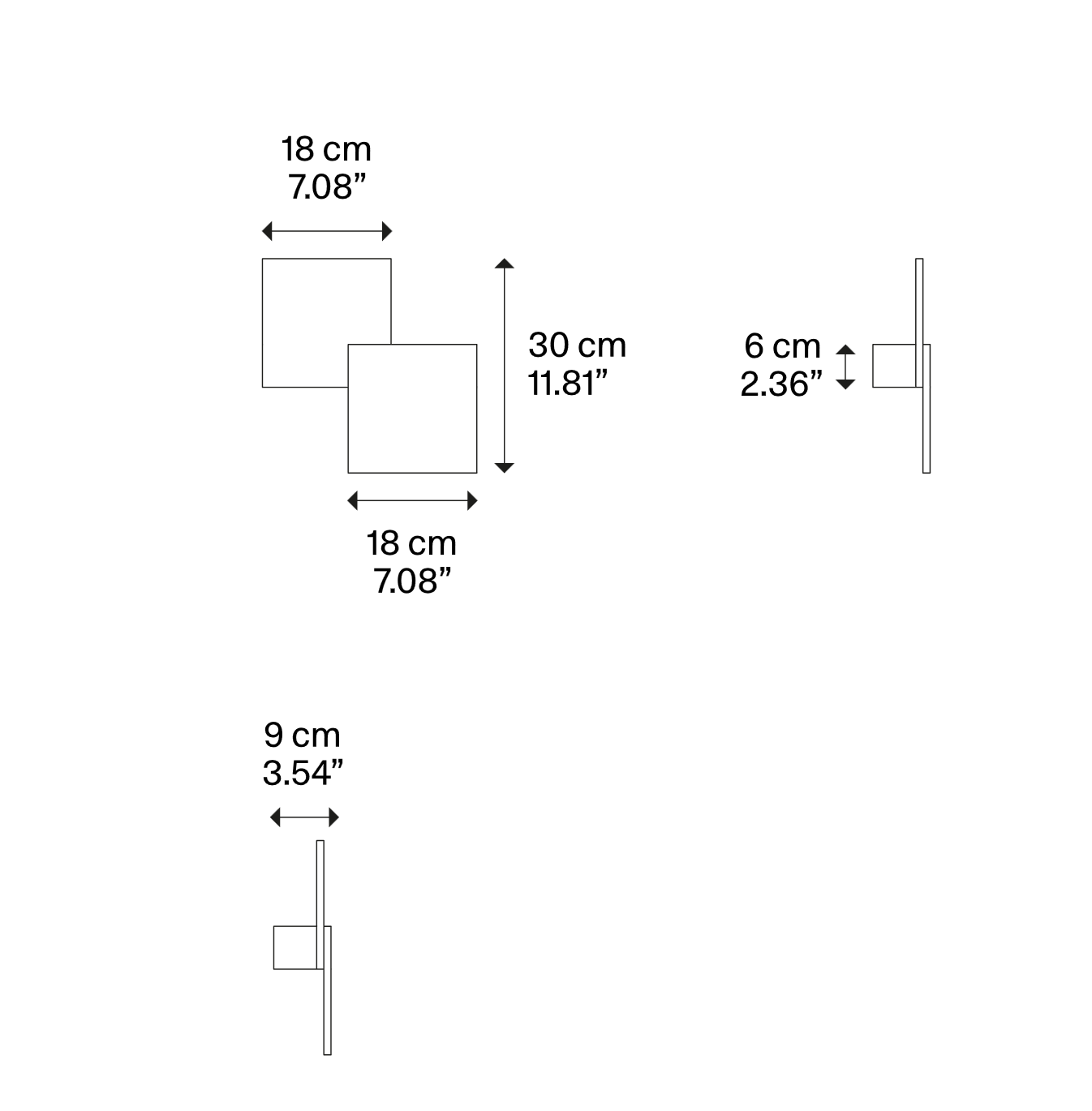 Lodes Puzzle Double Square geometric LED wall and ceiling light dimensional line drawing
