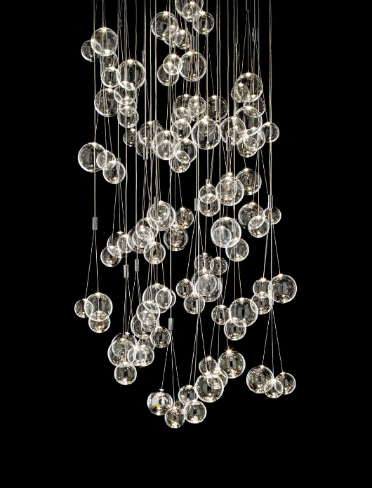 Italian designer pendant light with blown globe glass shades