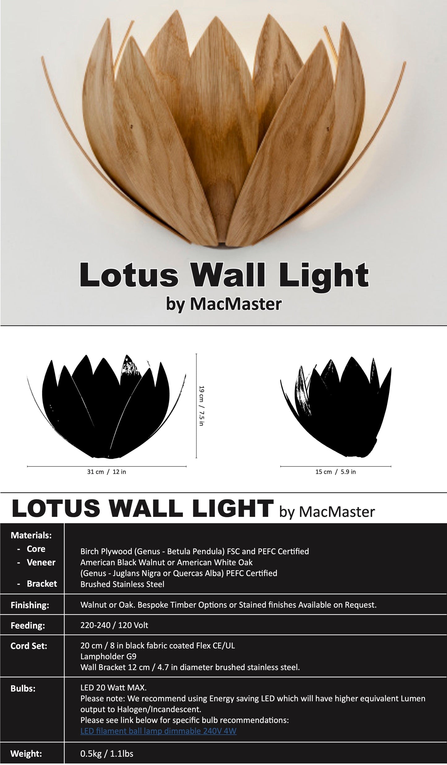 Lotus Wall Light by MacMaster Design England